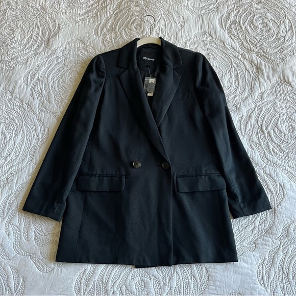 NWT - Madewell - Drapeweave Caldwell Double-Breasted Blazer - True Black - Picture 3 of 11